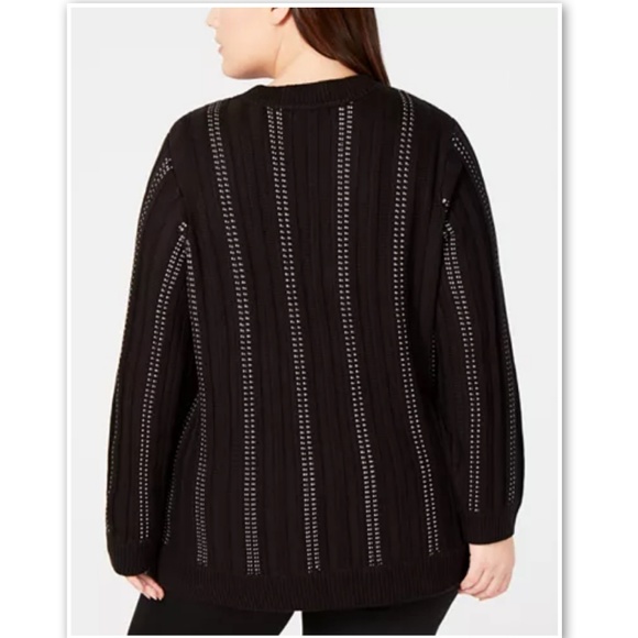 Calvin Klein Plus Lace Up Sweater Black White 1X - Picture 2 of 6